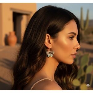 Zuni Butterfly Inlay Earrings Sterling Silver Mother of Pearl Turquoise Signed